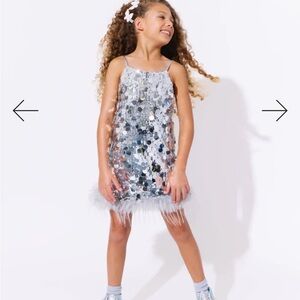 Lola & the Boys Girls Size 8 Silver Sequin Mini Skirt with Feather Hem